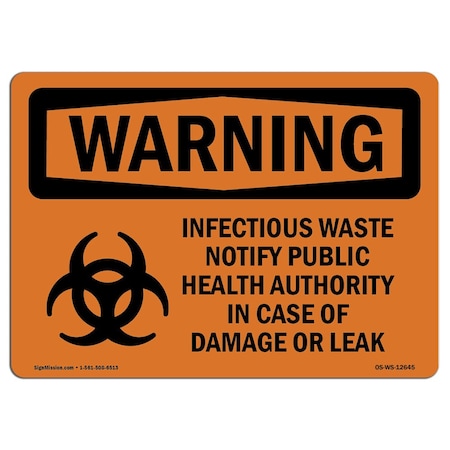 Signmission OSHA Warning Sign, 3.5" H, 5" W, Infectious Waste Notify Damage Or Leak, Landscape, 10PK OS-WS-D-35-L-12645-10PK